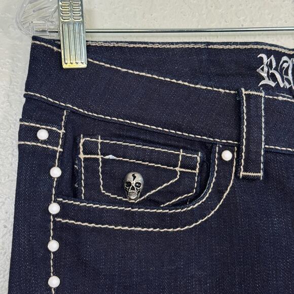 Rawkn Y2K Jeans Womens 28 Skull Studded Low Rise Denim Key Closet Skater Rocker - Picture 6 of 14